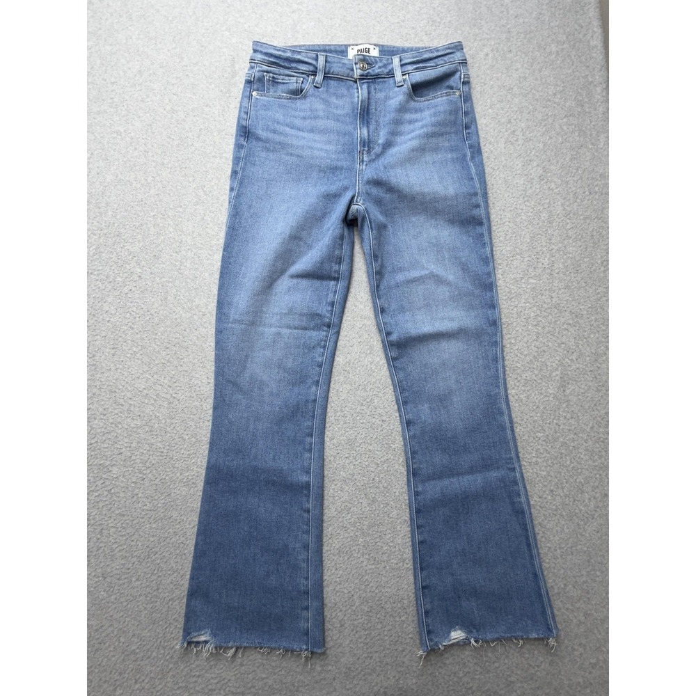 Paige Claudine Darling Jeans Womens 28 Blue Med Wash High‎ Rise Flare Raw Hem